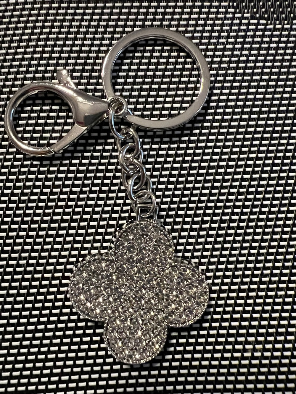 Crystal Pavé Clover Keychain - Silver Tone with Clear Stones